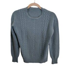 European Mint Green Cashmere* CableKnit Crewneck Sweater Size M